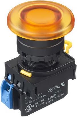 Produktbild Idec YW22mm PBI mush momt 1NO LED 24V amber