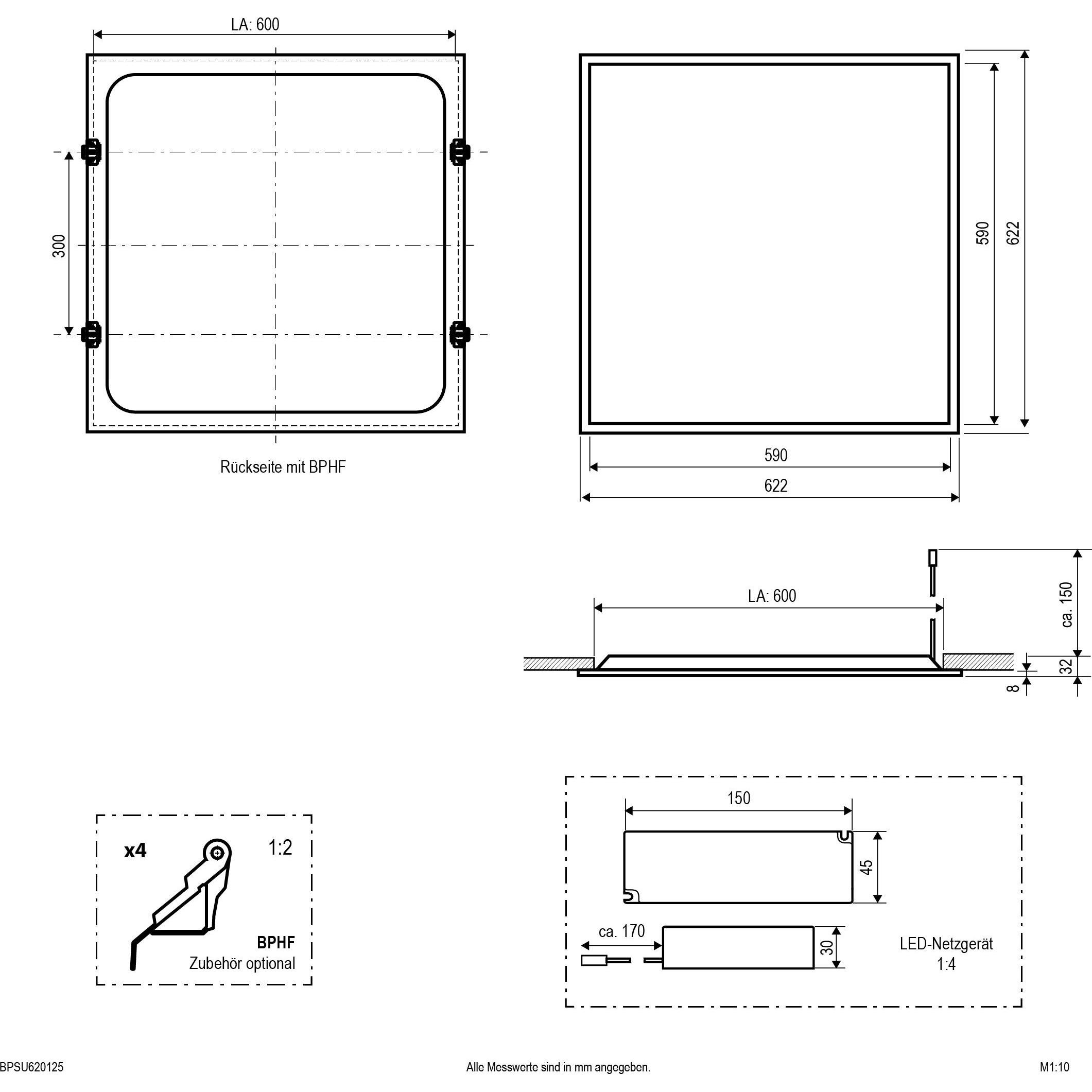 EVN, Accessori per illuminazione, BPSU620125 LED-Panel 622x622mm 27-35W 3000-4000K 4550lm