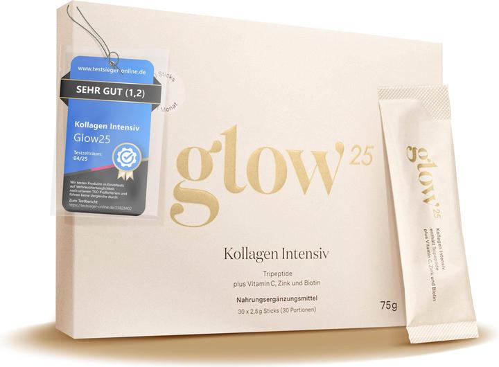 Produktbild Glow25 Kollagen Intensiv mit Tripeptiden, Vitamin C, Zink und Biotin (30 Stück, Pulver, 75 g)