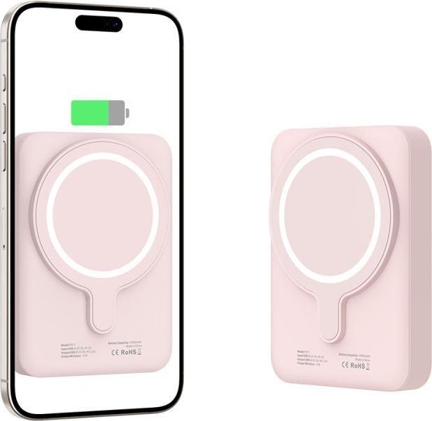 Actual product image Tech-Protect LifeMag PB11 Powerbank with MagSafe 10000mAh 15W USB-C port - pink + USB-C cable (10000 mAh, 15 W)