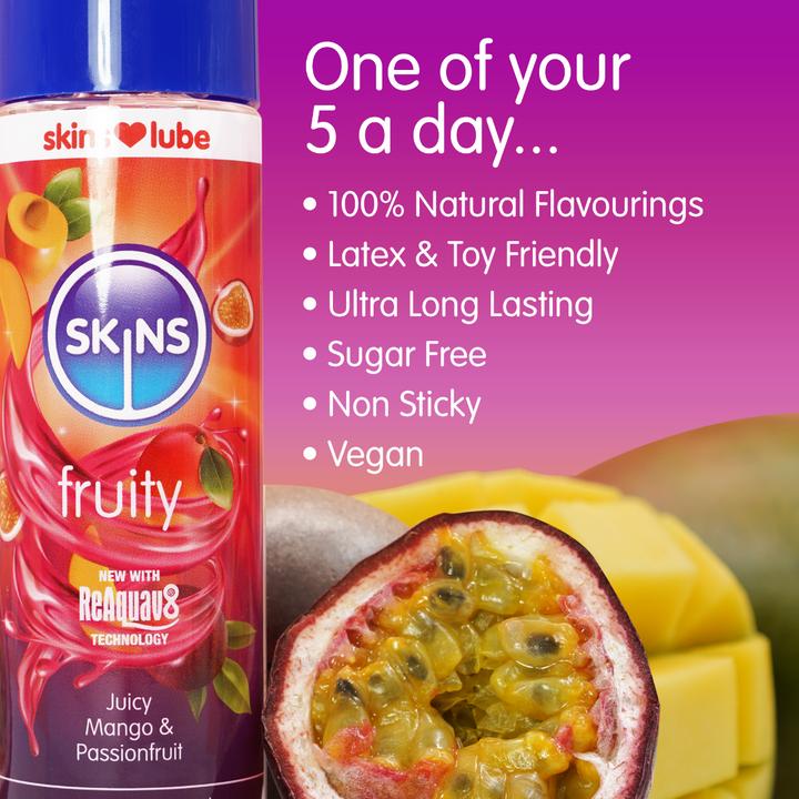 Image du produit Skins Fruity" Juicy Mango & Passionfruit 130ml Lubrifiant aux arômes naturels de fruits (130 ml)