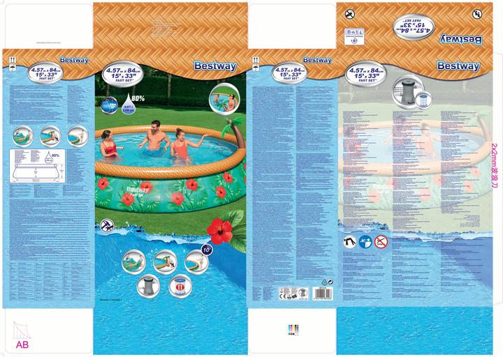 Produktbild Bestway - Fast Set - Opblaasbaar zwembad inclusief filterpomp - 457x84 cm - Paradijsprint - Rond (457 x 84 cm)