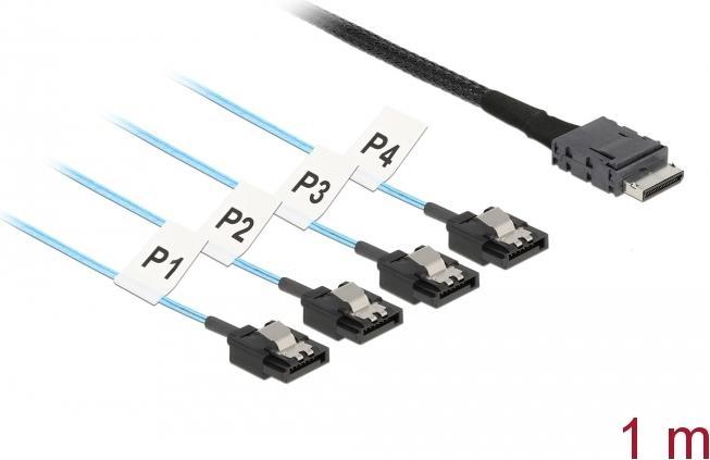 Produktbild Delock Kabel OCuLink SFF-8611 > 4 x SATA 7 Pin 1 m Metall (100 cm, SAS, SATA)