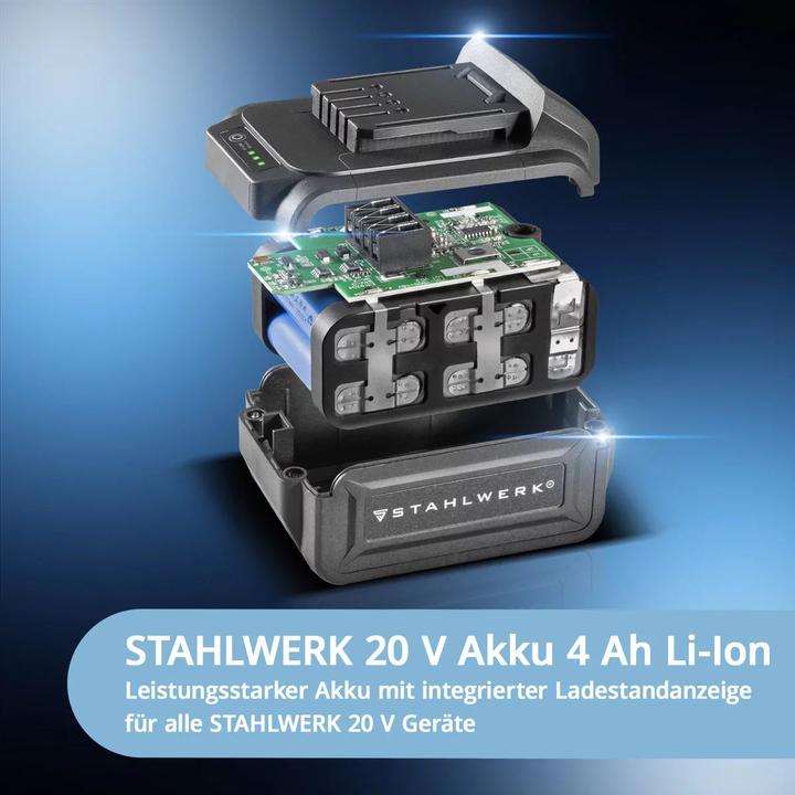 Produktbild Stahlwerk Brushless Akku Winkelschleifer  AWS-20 ST 20V/4Ah, 0 - 7500 min-1 (125 mm)