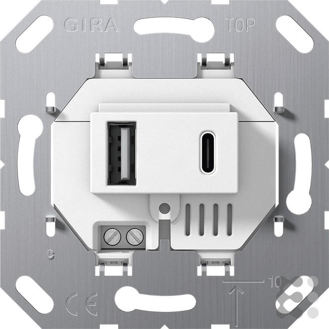 Produktbild Gira USB-Spannungsvers.2f Typ A/C 234900 Einsatz Weiss