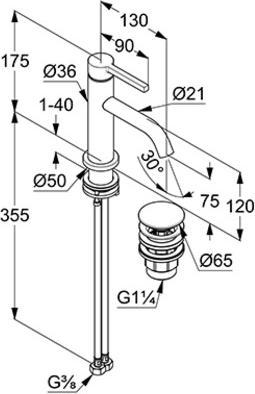 Produktbild Kludi Waschtisch-EHM NOVA FONTE PURA75 mit Push-Open mattschwarz