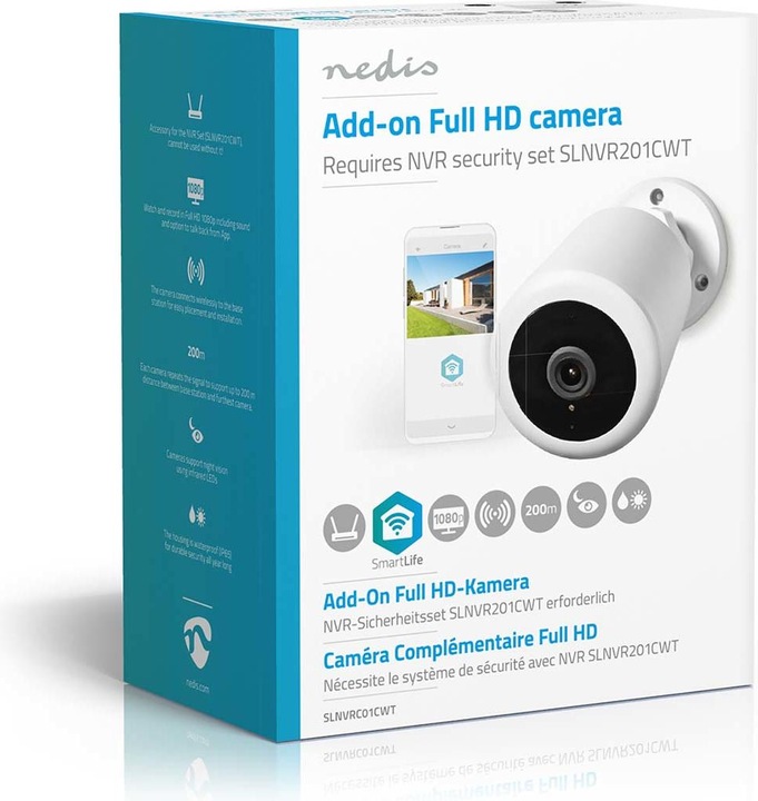 Actual product image Nedis SLNVRC01CWT SmartLife Wireless Camera System Additional Camera Full HD 1080p IP65 Night Vision (1920 x 1080 Pixels)