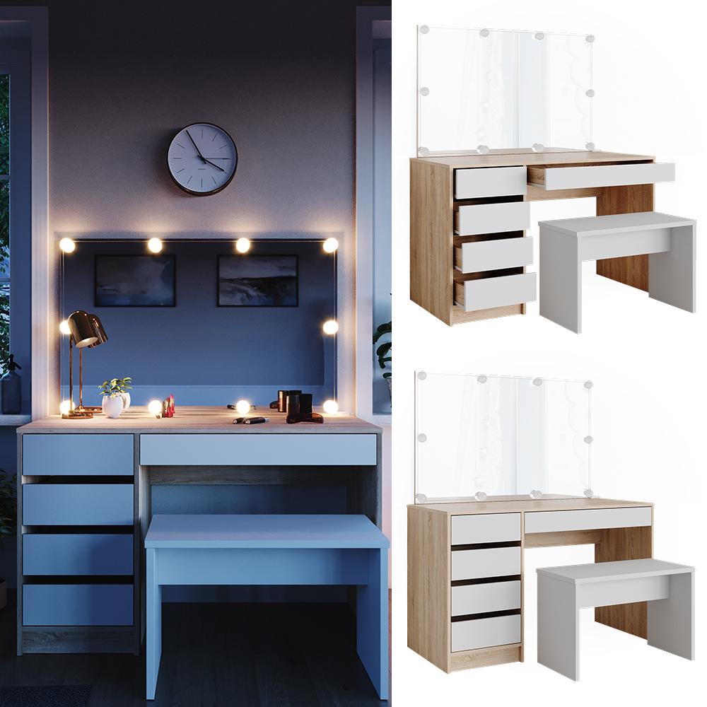 Thumbnail - Vicco, Schminktisch, Sherry mit Hocker und Beleuchtung (120 x 75 x 55 cm)
