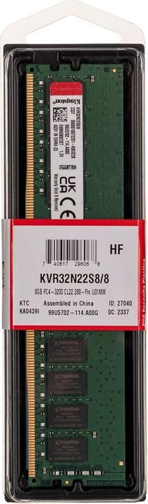 Actual product image Kingston Memory DDR4 8GB 3200MHz Non-ECC (1 x 8GB, 3200 MHz, DDR4-RAM, DIMM)