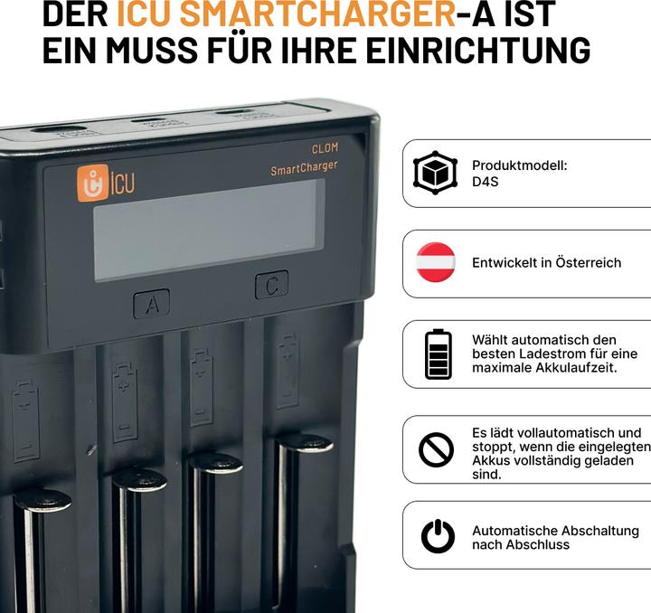Actual product image ICUserver ICU SmartCharger Ladegerät LiIon, NiMH, NiCd 14500, 16340, 18350, 18650, 21700 (1 pcs., 14500, 16340, 18350, 18650, 21700, 26650, Chargers without battery)