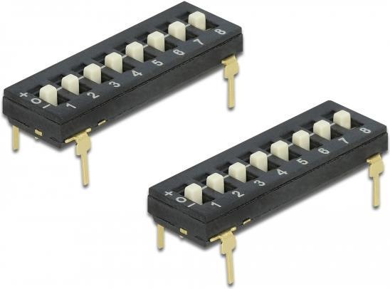 Produktbild Delock DIP-Schalter Tri-State 8-stellig 2,54mm Rastermass THT vertikal schwarz 2 Stück