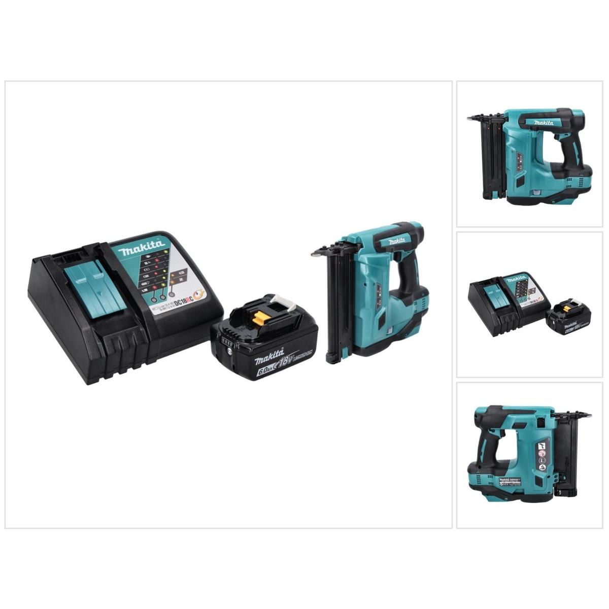 Makita, Tacker + Nagelpistole, DBN 500 RG1 Akku Stauchkopfnagler 18 V 15-50 mm + 1x Akku 6,0 Ah + Ladegerät