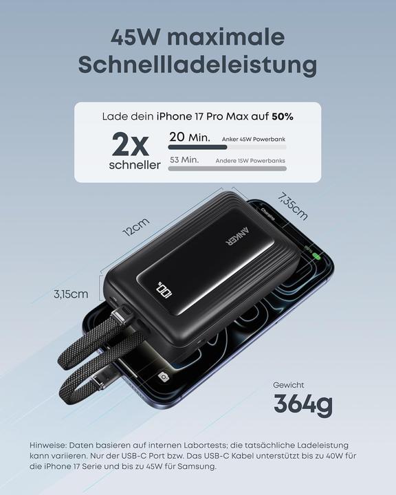 Produktbild Anker Zolo Powerbank 20000mAh, 45W Schnellladegerät (20000 mAh, 45 W)