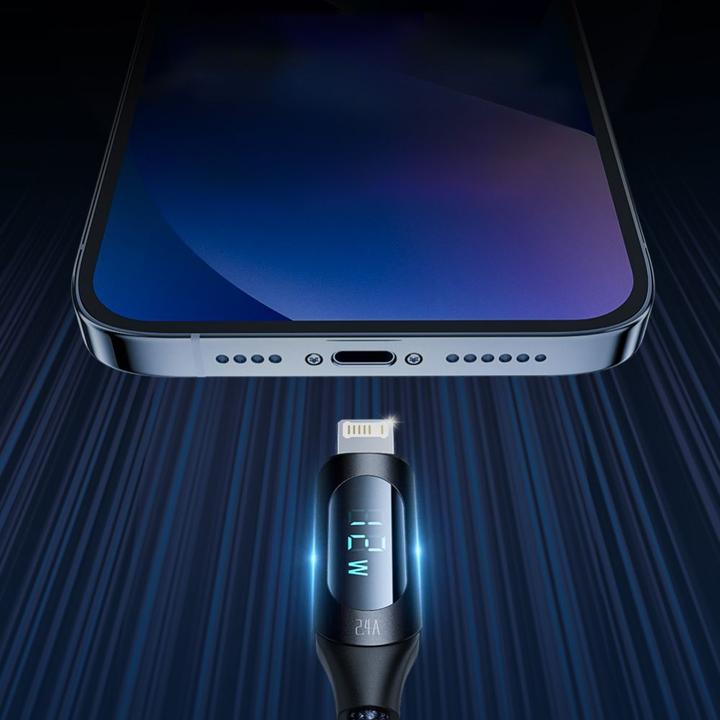 Actual product image Wozinsky USB-A Cable - Lightning WUALC2 with LED Display 2.4A 2m - Black (2 m, USB 2.0)