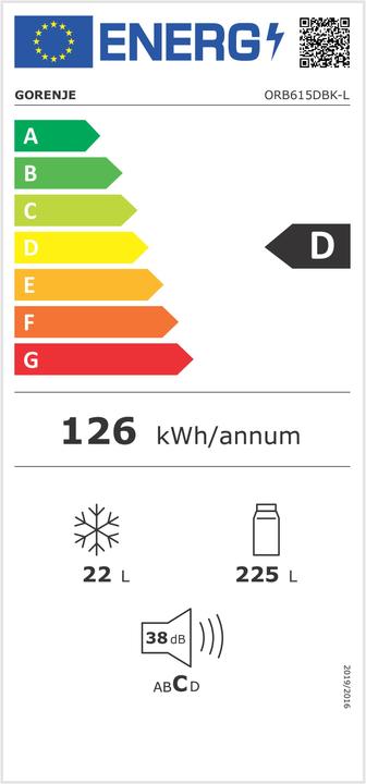 Energy Label Gorenje ORB 615 DBK-L black refrigerator (247 l)