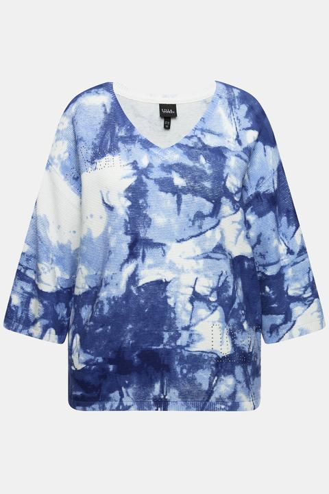 Produktbild Ulla Popken Pullover, Batikdruck, Ziersteine, V-Ausschnitt, 3/4-Arm (46, 48)
