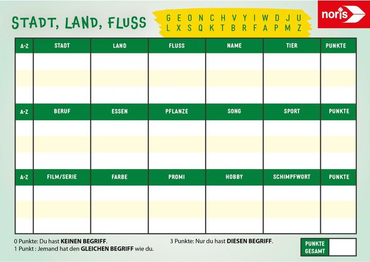 Produktbild Noris Stadt, Land, Fluss - Spielblock (Deutsch, 1 - 8 Spieler)