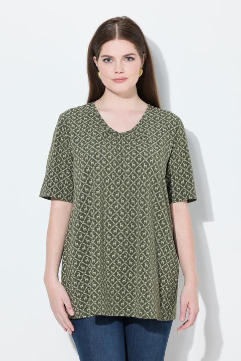 Produktbild Ulla Popken T-Shirt, Trachtenmuster, A-Linie, V-Ausschnitt, Halbarm (58)