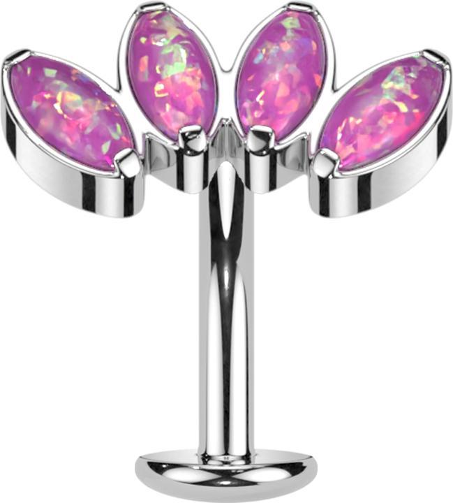Actual product image Star Piercing Threadless Labret-Stab Banane silber Fächer mit vier Opale pink (without brass, Titanium)
