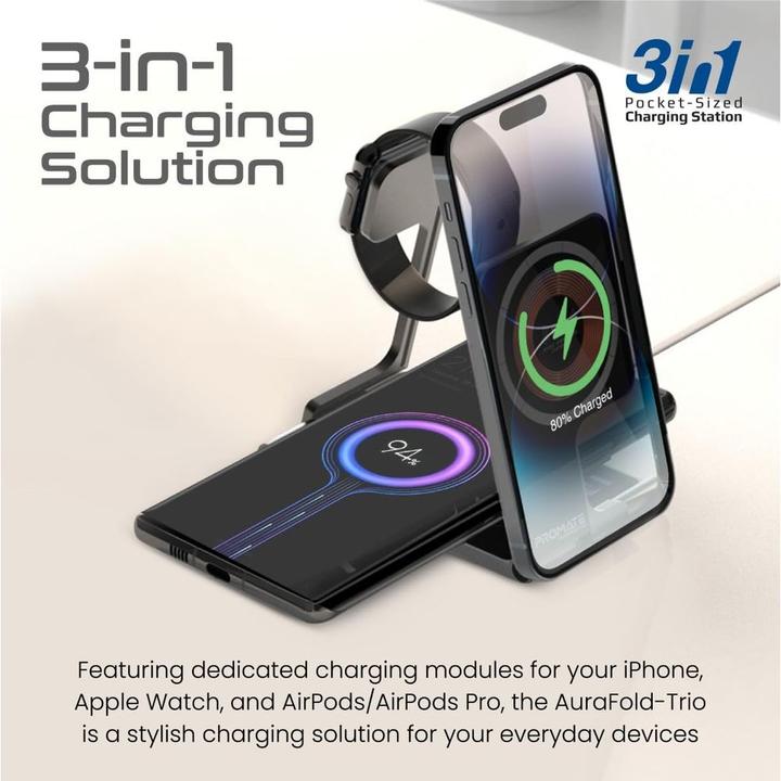 Produktbild ProMate AuraFold Trio MagSafe Qi Ladestation (15 W)