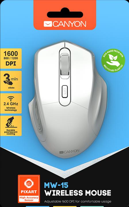 Produktbild Canyon 2.4GHz Optical Wireless Mouse 4 Buttons, DPI 800/1200/1600, Pearl White, 115 * 77 * 38mm, 0.0 (Kabellos)