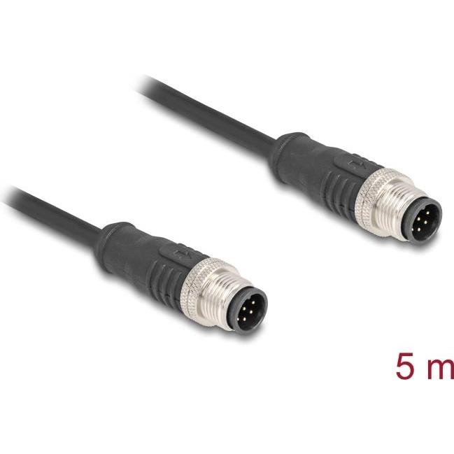 Delock M12 Kabel A-kodiert 8 Pin Stecker zu Stecker PVC 5 m (S/FTP, CAT5e, 5 m), Netzwerkkabel