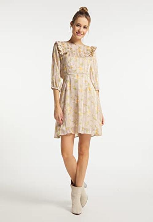 Actual product image Wajala Women's Dress with Floral Print, Side Zipper, Fully Lined (L)