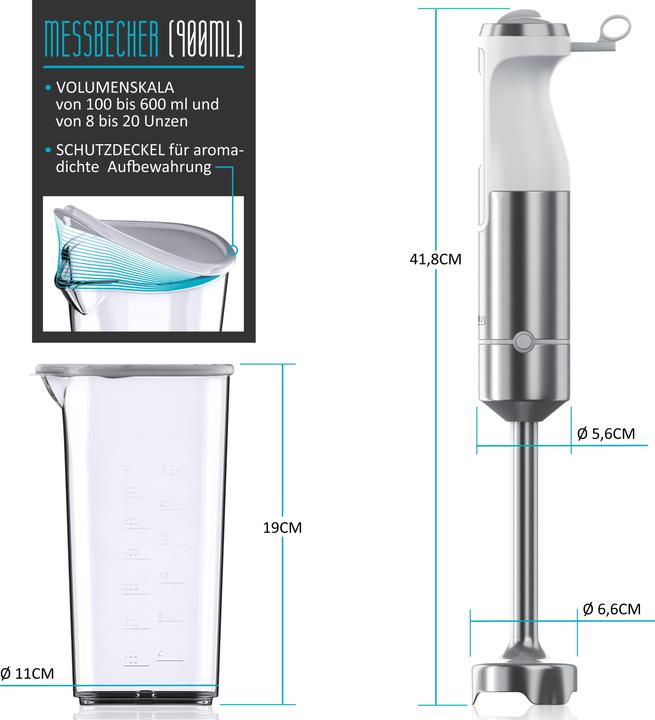 Produktbild Arendo Stabmixer 1000W Weiss, Edelstahl