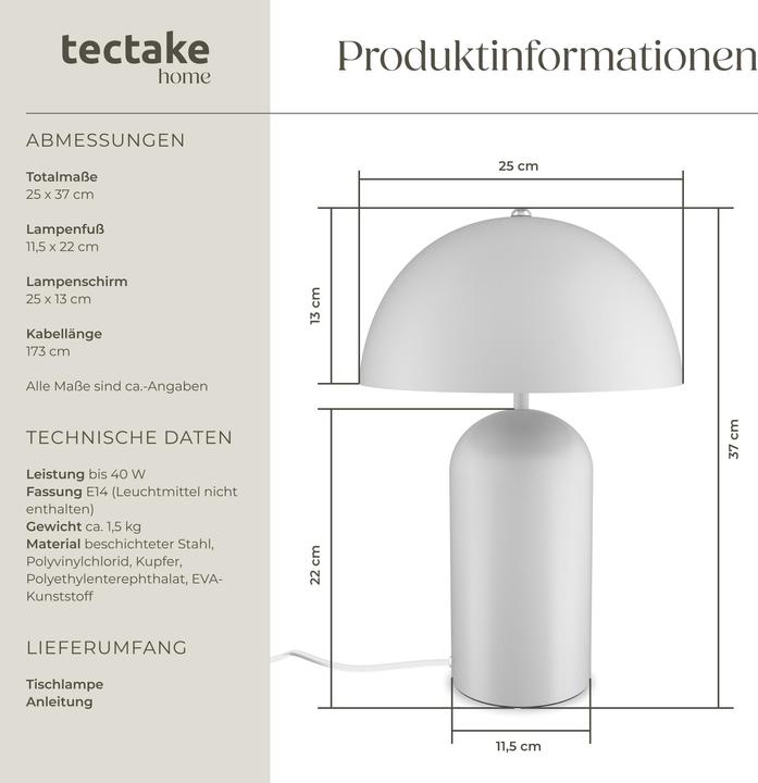 Actual product image tectake small retro table lamp Altea, mushroom design, 40W (E14)
