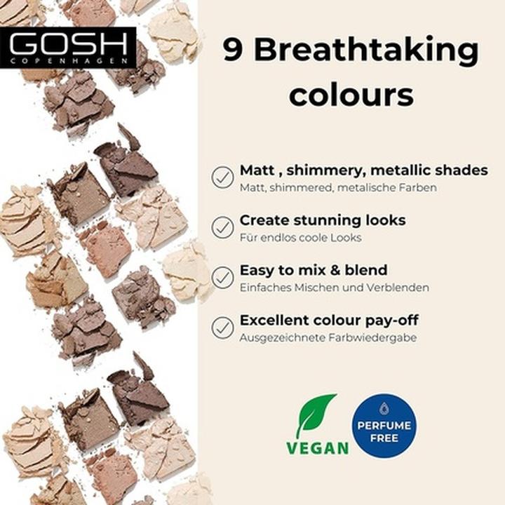 Image du produit Gosh Eyedentity Vegan Eyeshadow Palette with 9 Perfectly Matched Colors in Matte and Metallic 004 Be Here (004 Be Here)