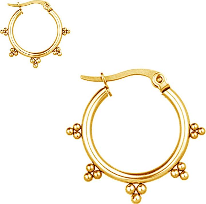 Actual product image Star Piercing Earring gold plated Creole with three balls (without brass, Surgical steel 316L)