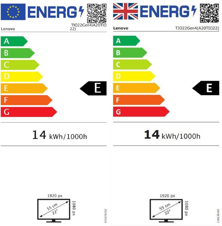 Energy Label Lenovo ThinkCentre TIO22 Gen 4 (1920 x 1080 pixels, 21.50")