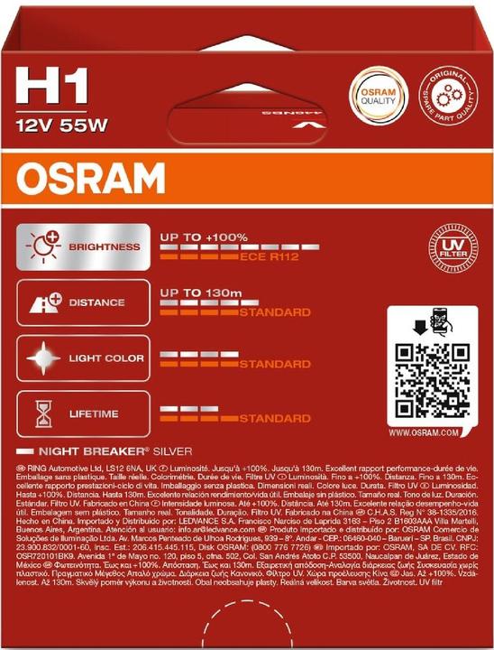 Actual product image Osram 4062172388085 Halogen bulb Night Breaker® Silver H1 55 W 12 V (H1)