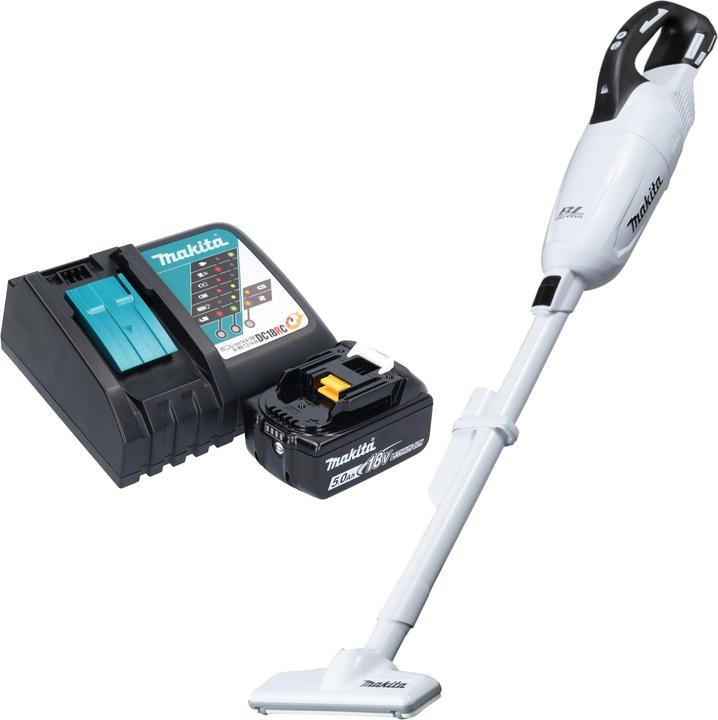 Makita DCL 281 FRT1W Akku Staubsauger 18 V weiss Brushless + 1x Akku 5,0 Ah + Ladegerät