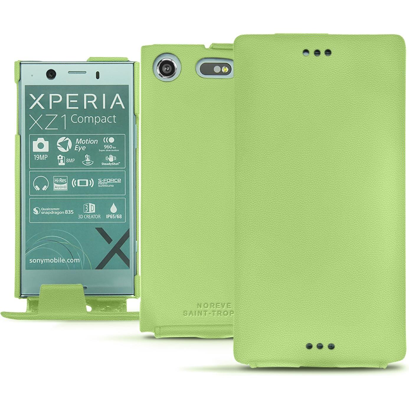 Noreve Lederschutzhülle vertikal (Sony Xperia XZ1 Compact), Smartphone Hülle, Grün