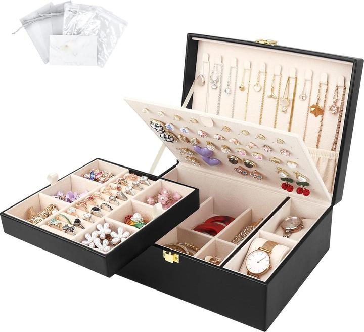 Only-Bags.Store Schmuckkästchen für Halsketten, Ohrringe, Armbänder, Ringe, Uhren, mit abnehmbaren