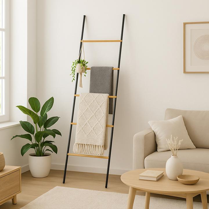 Actual product image Relaxdays Handtuchleiter aus Bambus und Eisen