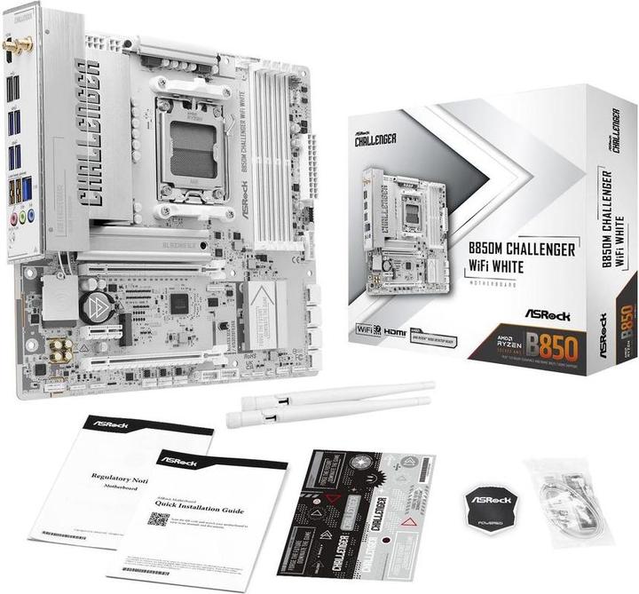Productafbeelding AsRock MB AMD AM5 B850M Challenger WiFi White (AM5, AMD B850, mATX)
