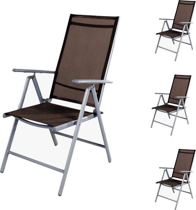 Mojawo 4er Set Garten Klappstuhl Aluminium - Textilen Silbergrau/Schokobraun