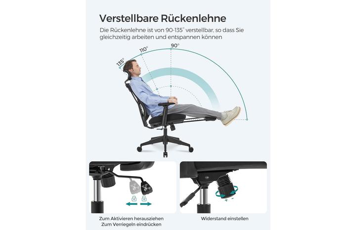Produktbild Songmics Bürostuhl, OBN61BKV1 Stoff schwarz (47 - 57 cm)