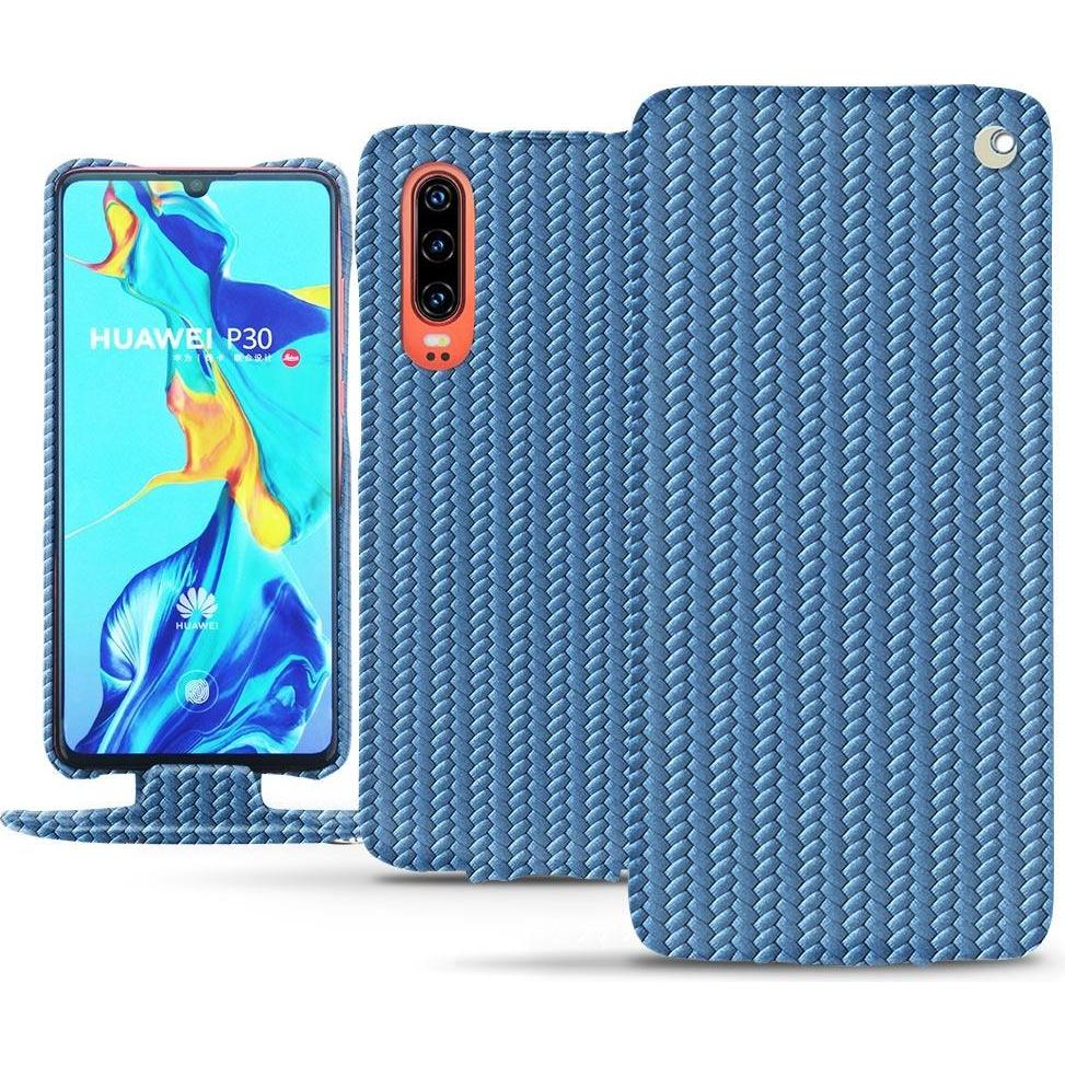 Noreve Lederschutzhülle vertikal (Huawei P30), Smartphone Hülle, Blau