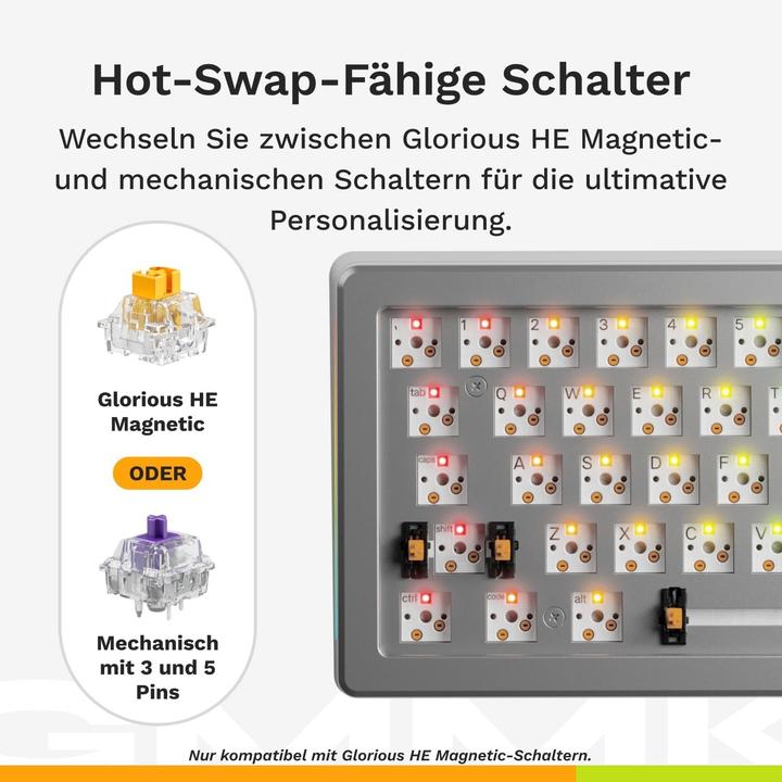 Produktbild Glorious GMMK 3 Pro HE Wireless 65 % Custom Gaming-Tastatur - Pre-Built, ANSI (US), Fox HE Switches (US, Kabellos)