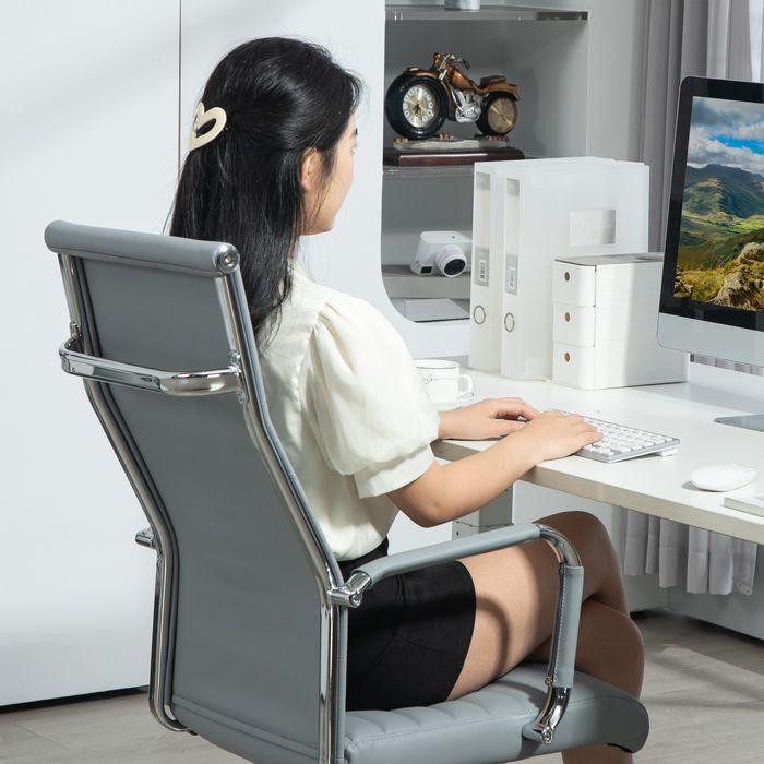 Produktbild Swisshandel24 Bürostuhl Ergonomischer Schreibtischstuhl mit Wippfunktion Armlehne Hellgrau (48 - 58 cm)