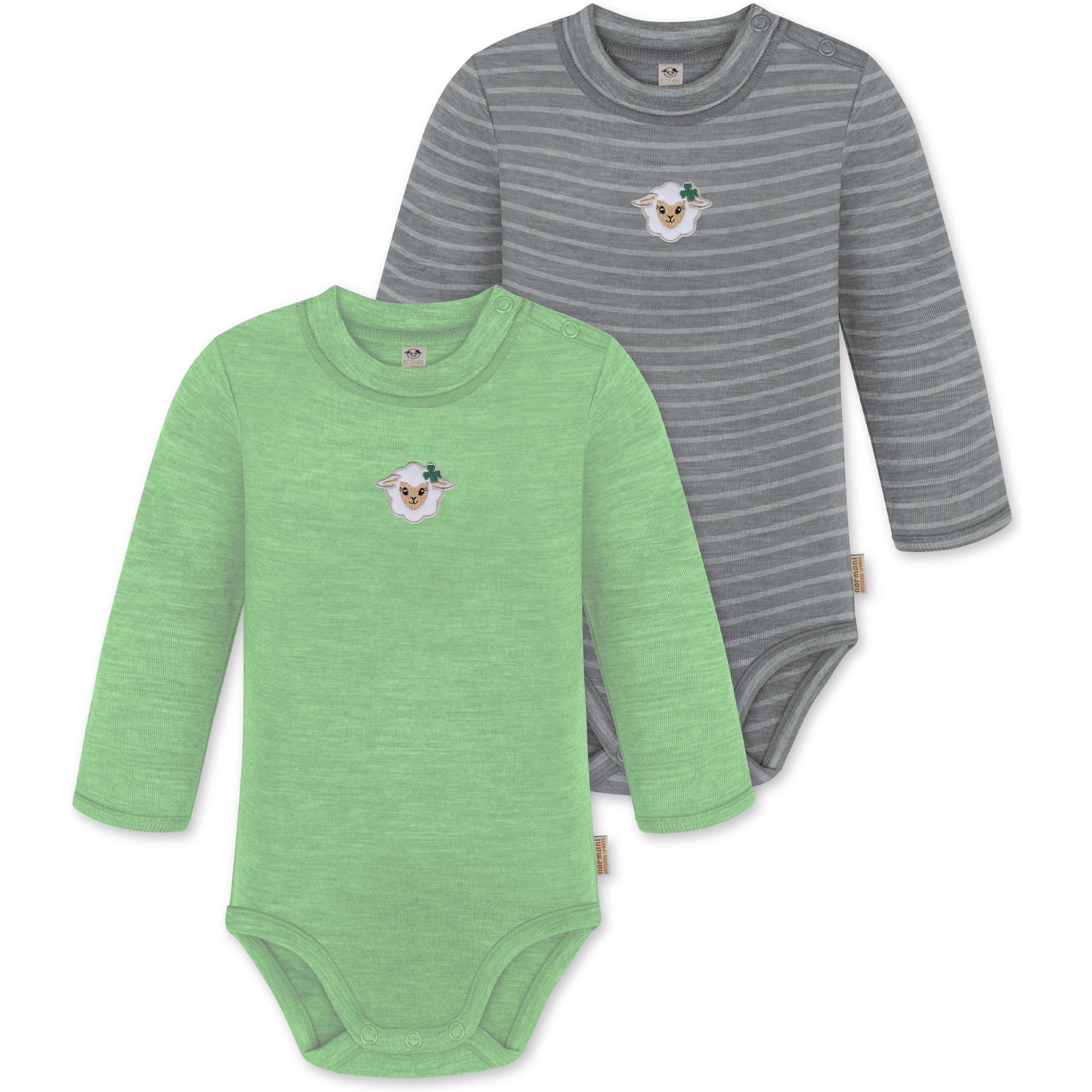 Normani, Herren, Body, 2er Pack Baby Merino Langarmbody „Tuai" - 9401, Grün, (86)