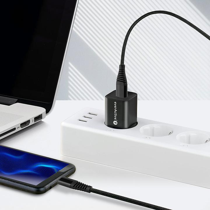 Produktbild Everactive Kabel USB-C CBB-1CHB z obsługą szybkiego ładowania do czarny (1 m, USB 3.0, 40 W)
