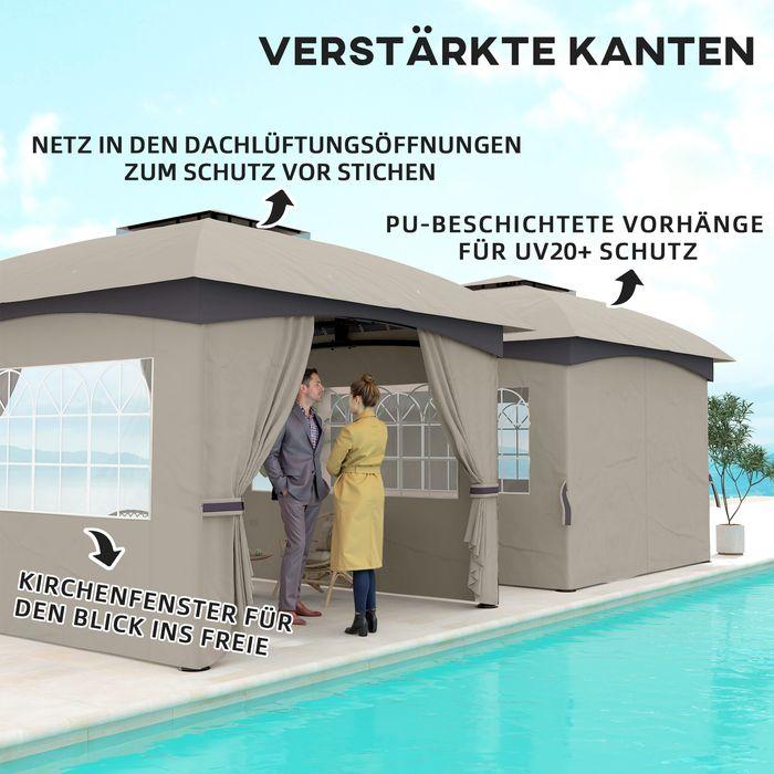 Produktbild Swisshandel24 Pavillon ca. 3,4x3,4 m wasserabweisend, verzinkter Metallrahmen, Hellgrau (340 cm, 340 cm)