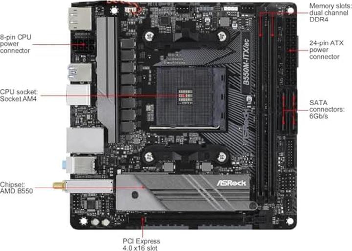 Actual product image AsRock B550M-ITX/ac (AM4, AMD B550, Mini-ITX)