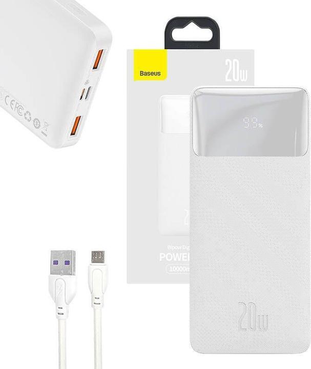 Actual product image Baseus Powerbank Bipow 10000mAh, 20W (white) (10000 mAh, 20 W, 37 Wh)