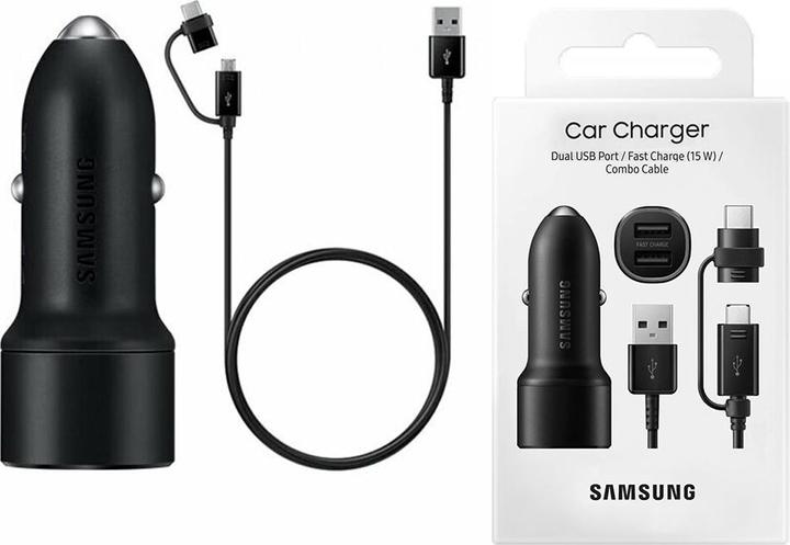 Actual product image Samsung Dual car quick charger 2x 15W incl. 2-in-1 data cable