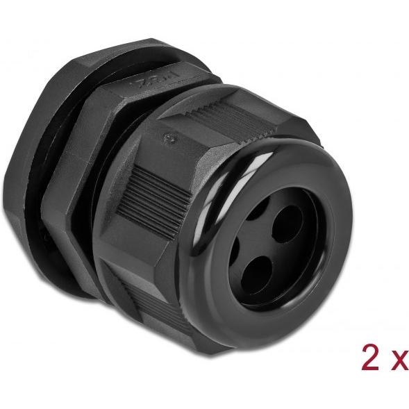 Delock, Kabelverbindung, Kabelverschraubung PG21 für Rundkabel mit vier Kabeleinführungen schwarz 2 Stück